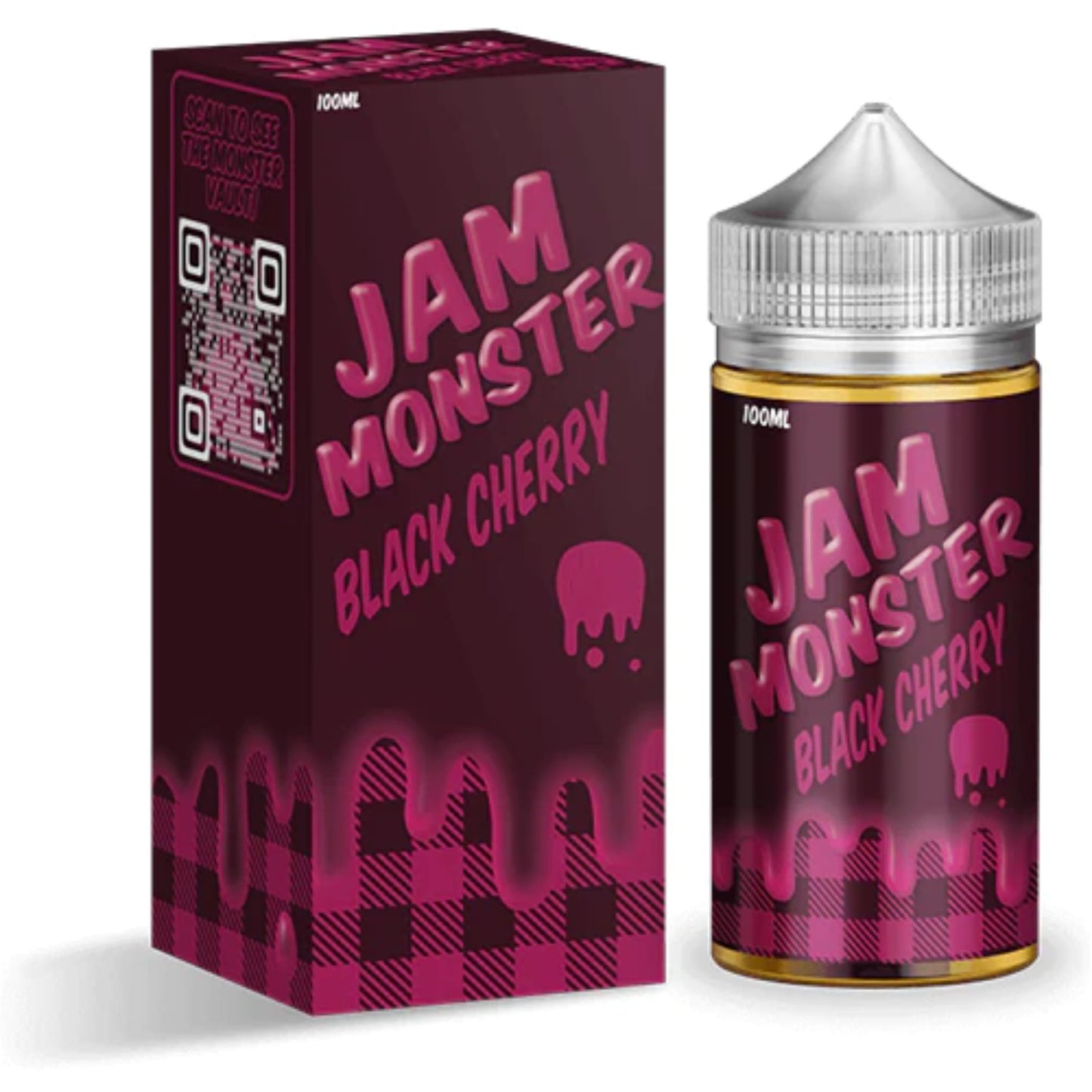 jam monster black cherry e-liquid 100ml bottle and box