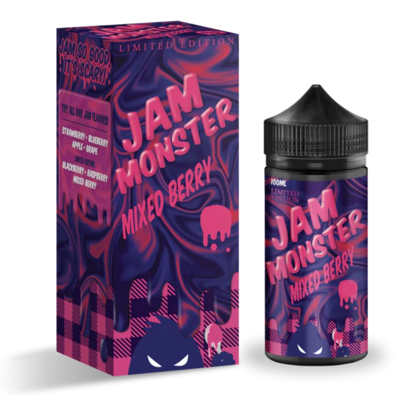 jam monster mixed berry e-liquid 100ml bottle and box