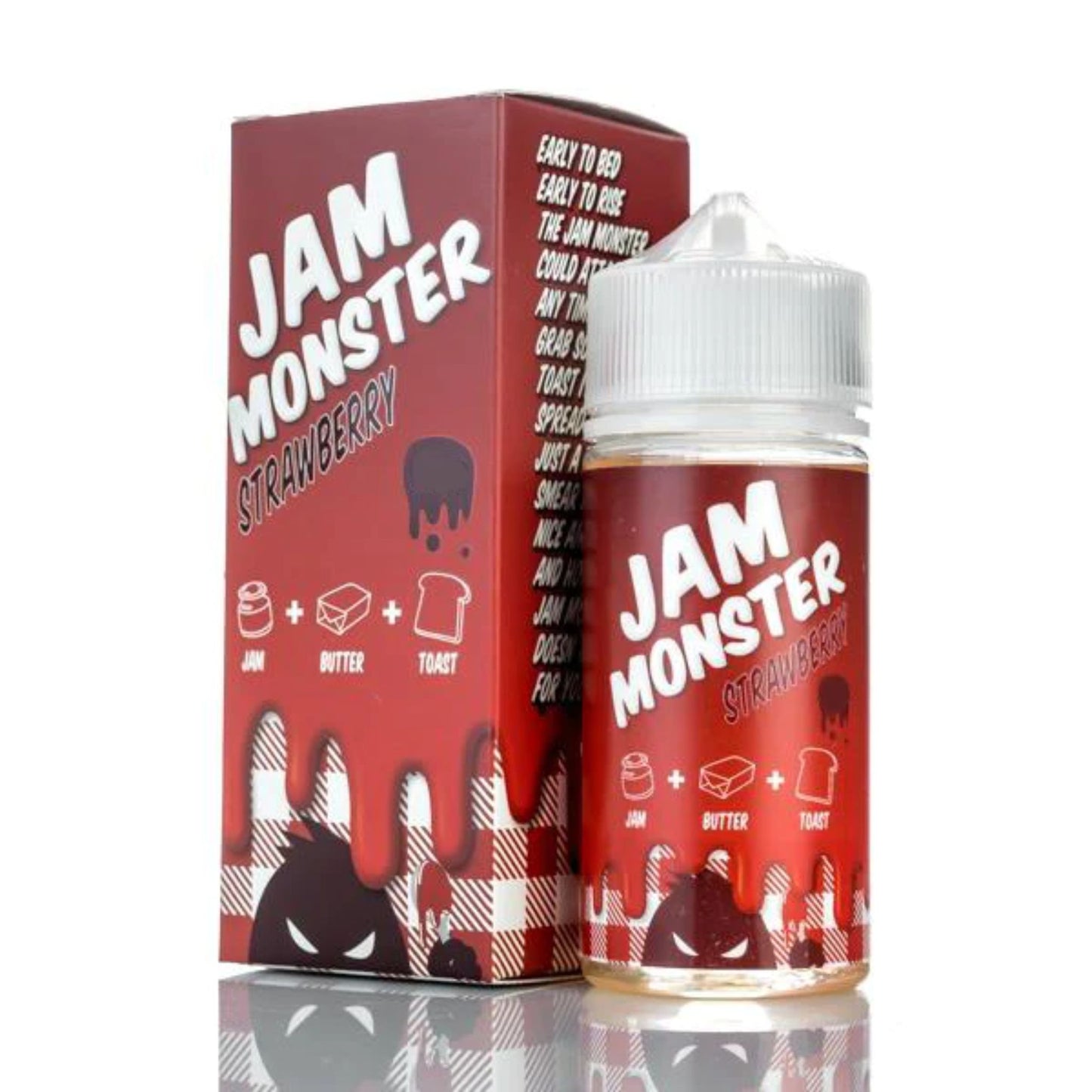 jam monster strawberry e-liquid 100ml box and bottle