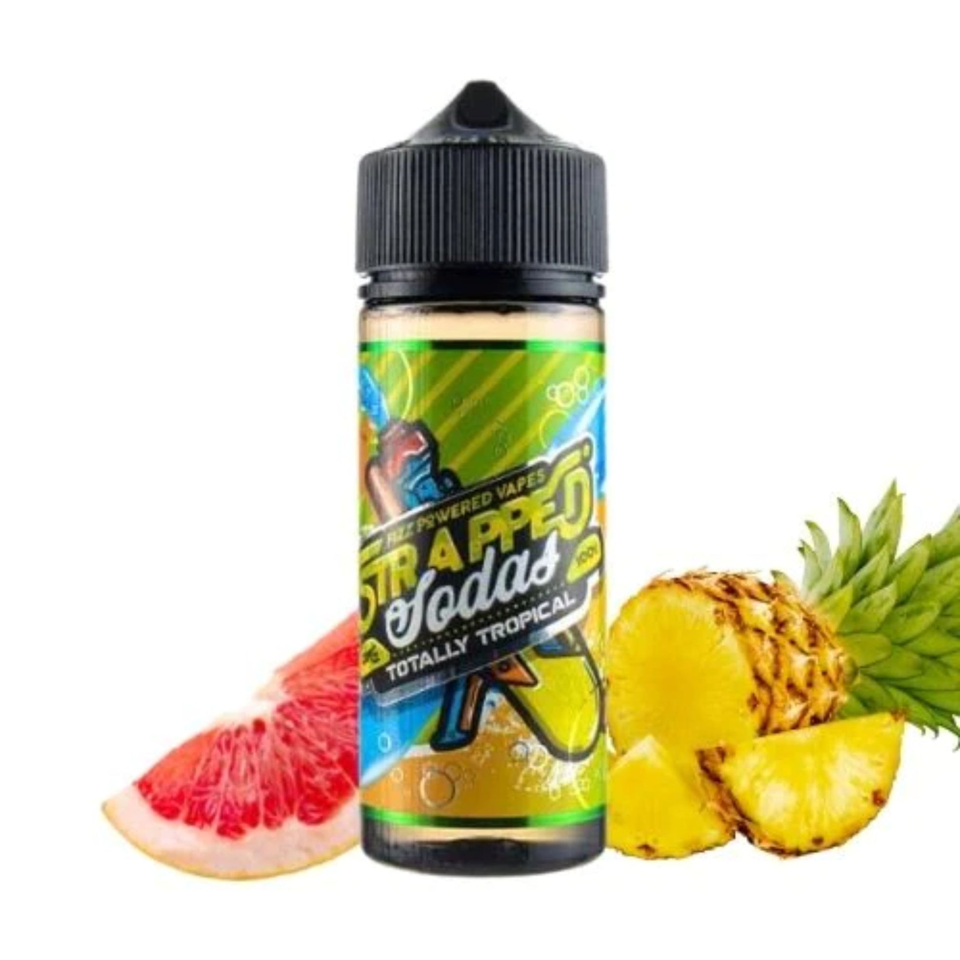 Strapped Sodas | Totally Tropical | 100ml bottle with sliced grapefruit and sliced up pineapple